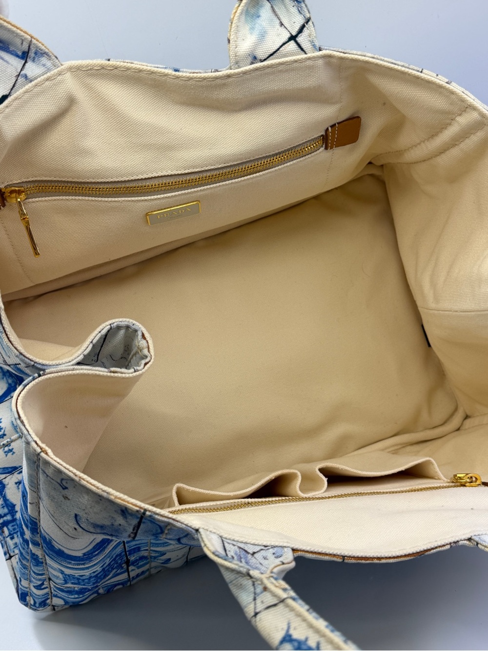 Authentic Prada Canapa Azulejos Large Canvas Tote bag - Picture 10 of 16